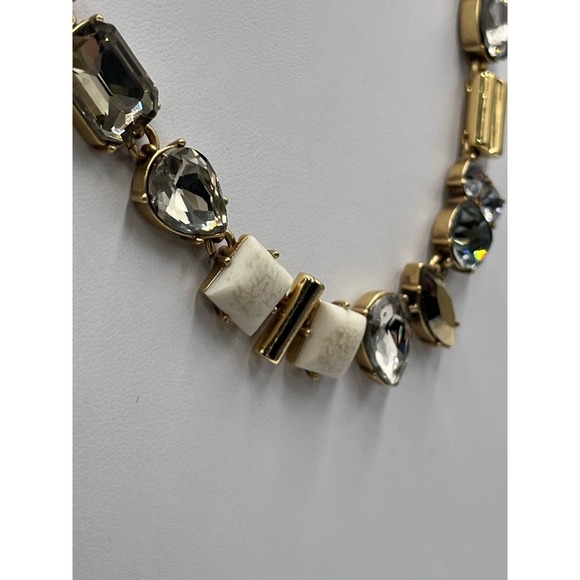 J. Crew Factory Natural Stone Rhinestone Parade Gold Tone Necklace - Picture 9 of 16